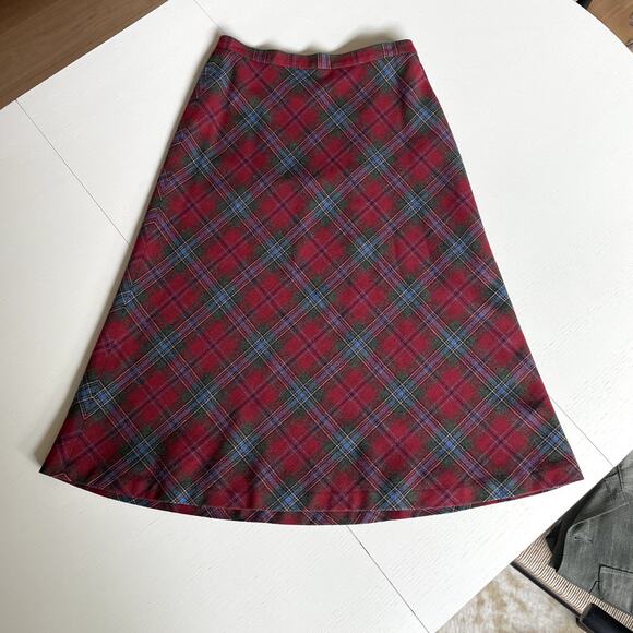 Vintage Pendleton Wool Plaid Skirt Red Blue Green Size 29" Waist - Picture 1 of 6